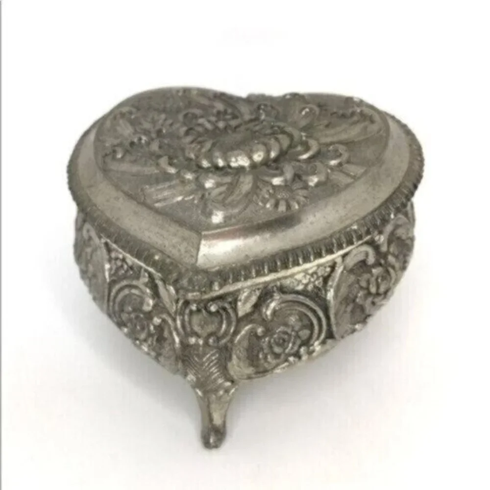 Vintage Japan Silver Heart Jewelry Box